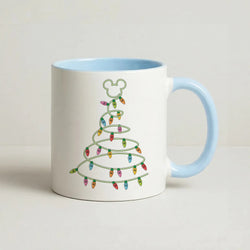 Cartoon Mouse Christmas Tree Lights Coffee Baby Blue Mug