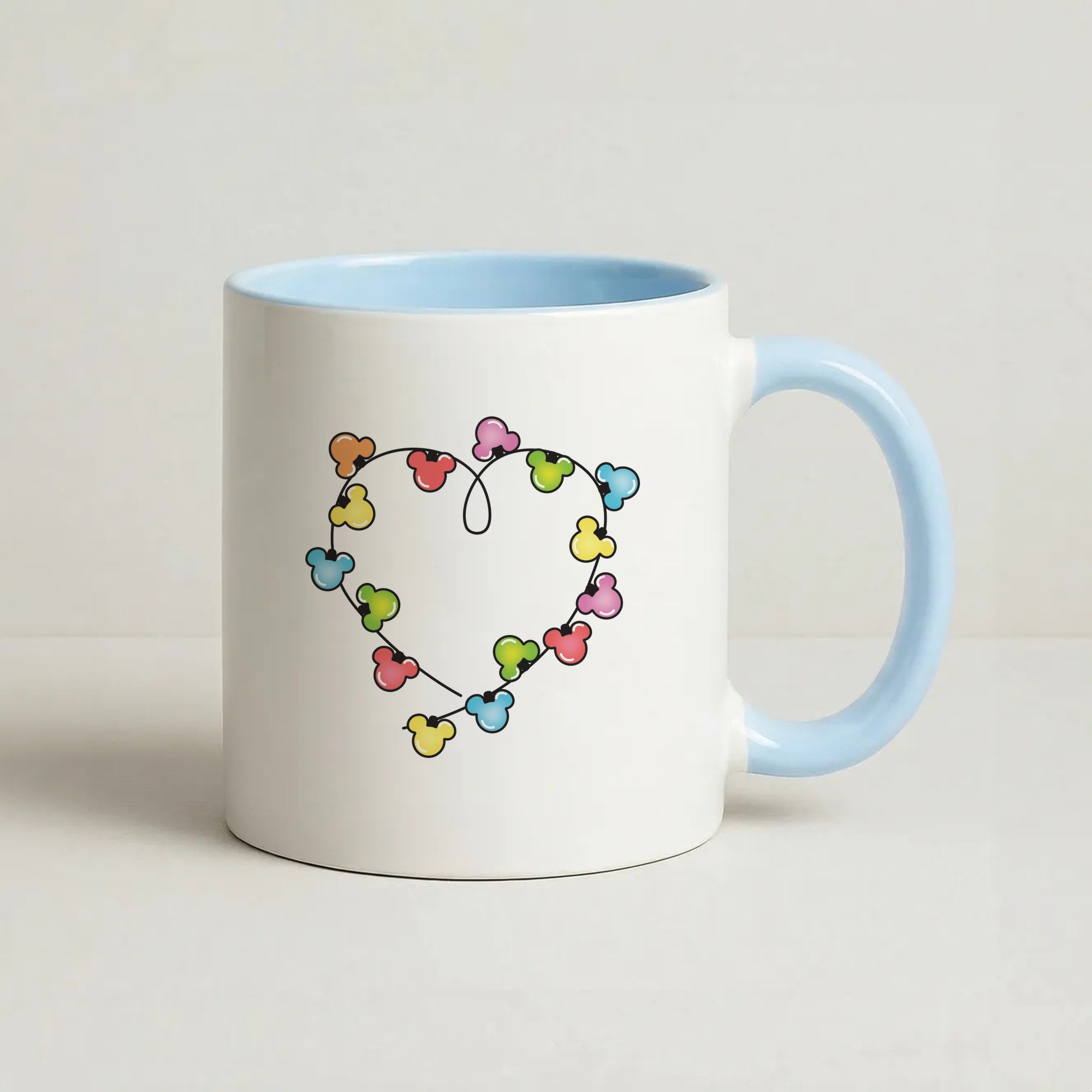 Cartoon Mouse Christmas Fairylights Heart Coffee Baby Blue Mug