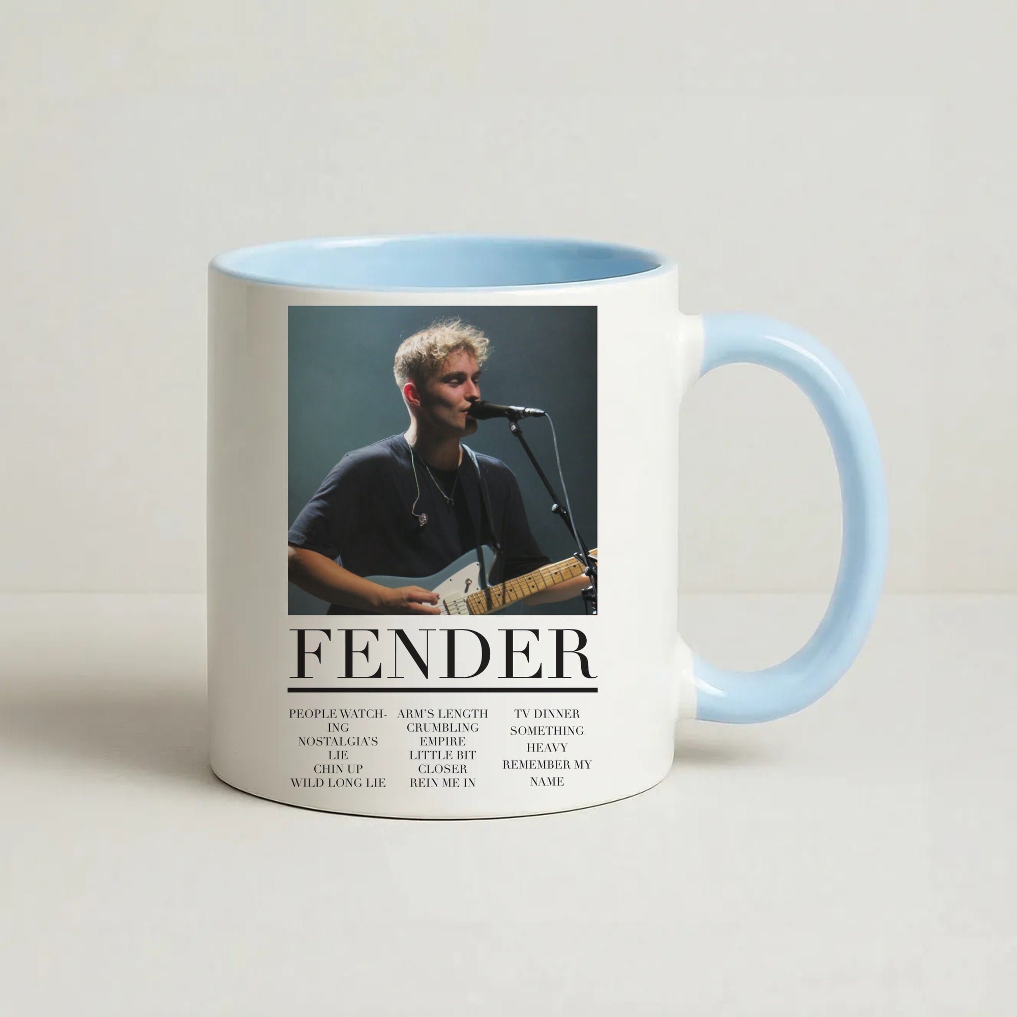 Fender Orange Song List Coffee Baby Blue Mug