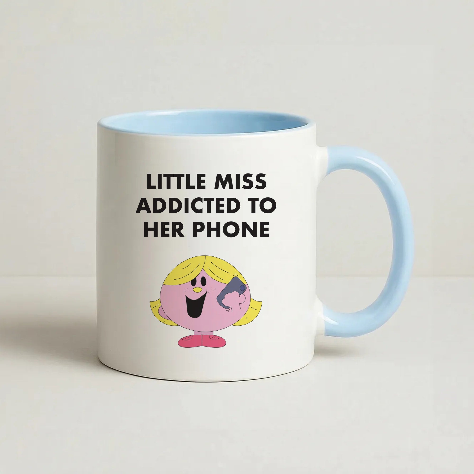 Little Miss Addicted To Her Phone - Aesthetic Quote Coffee Baby Blue Mug