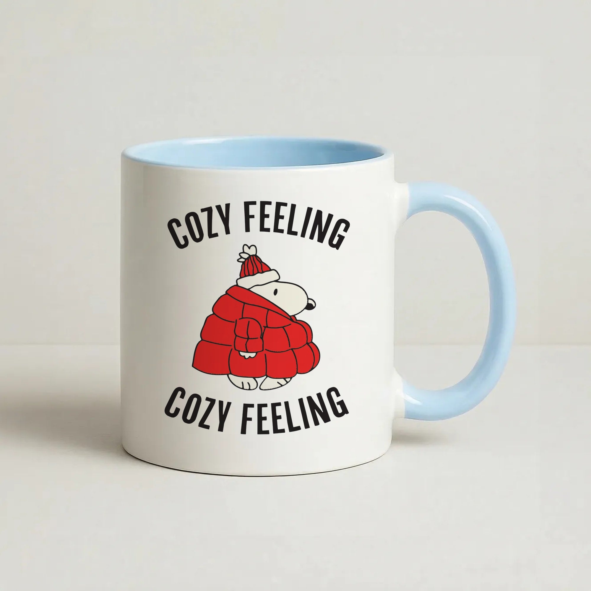 Cozy Feeling Cartoon Beagle Puffer Jacket Coffee Baby Blue Mug