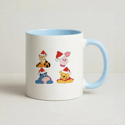 Bear, Tiger, Donkey and Pig Pattern Christmas Coffee Baby Blue Mug