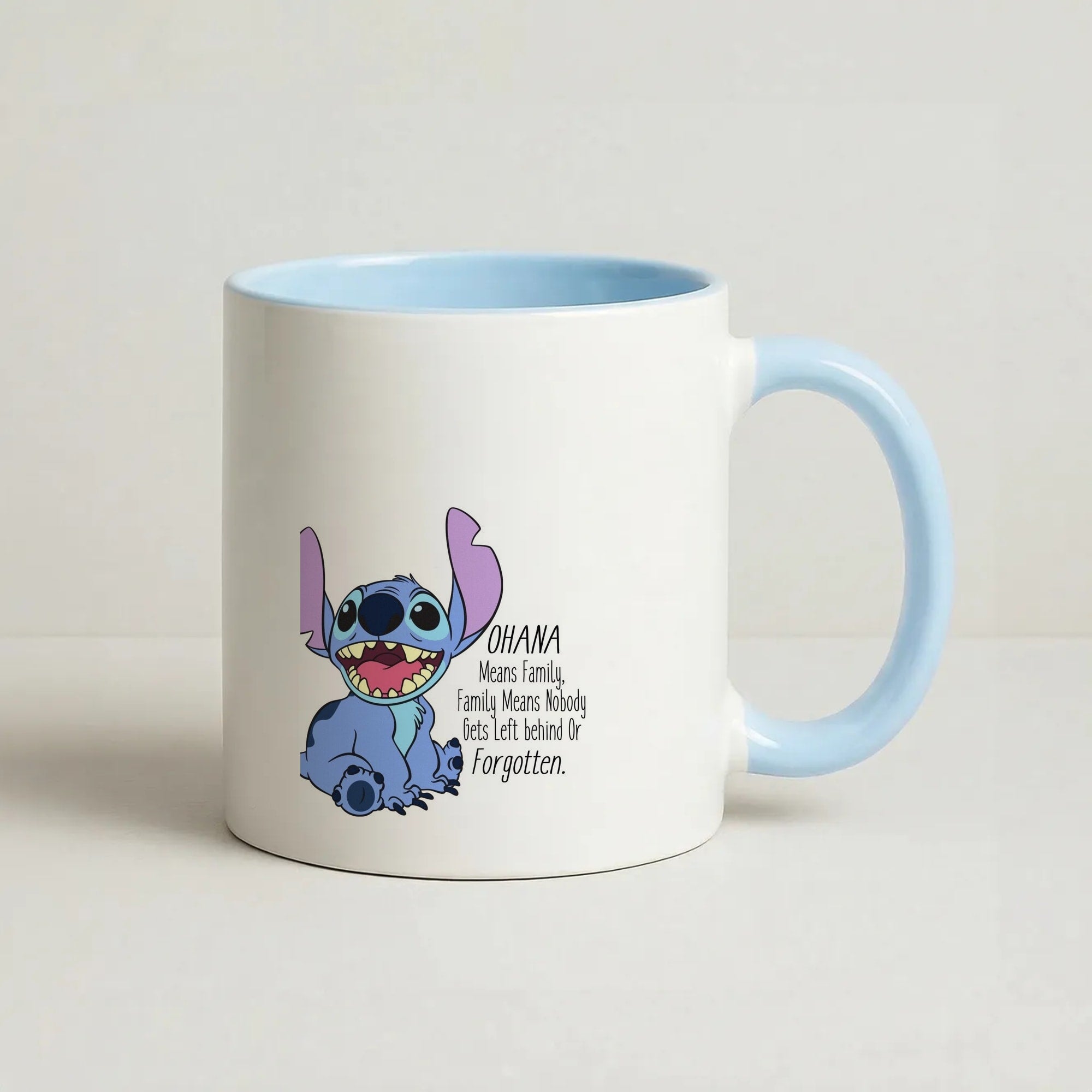 Ohana Means Family - Blue Alien Coffee Baby Blue Mug