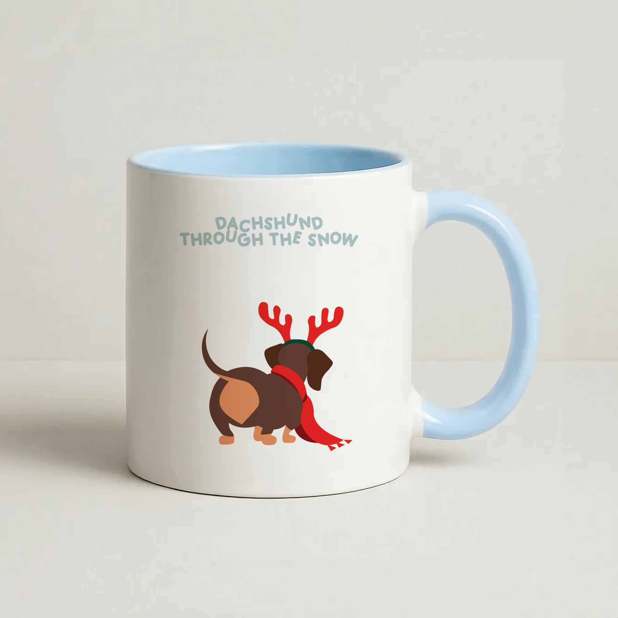 Dachshund Through The Snow - Christmas Coffee Baby Blue Mug