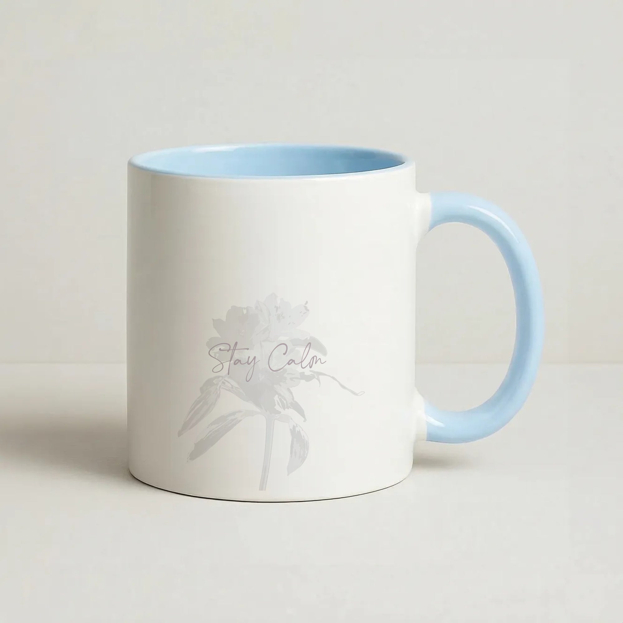 Mauve Stay Calm Coffee Baby Blue Mug