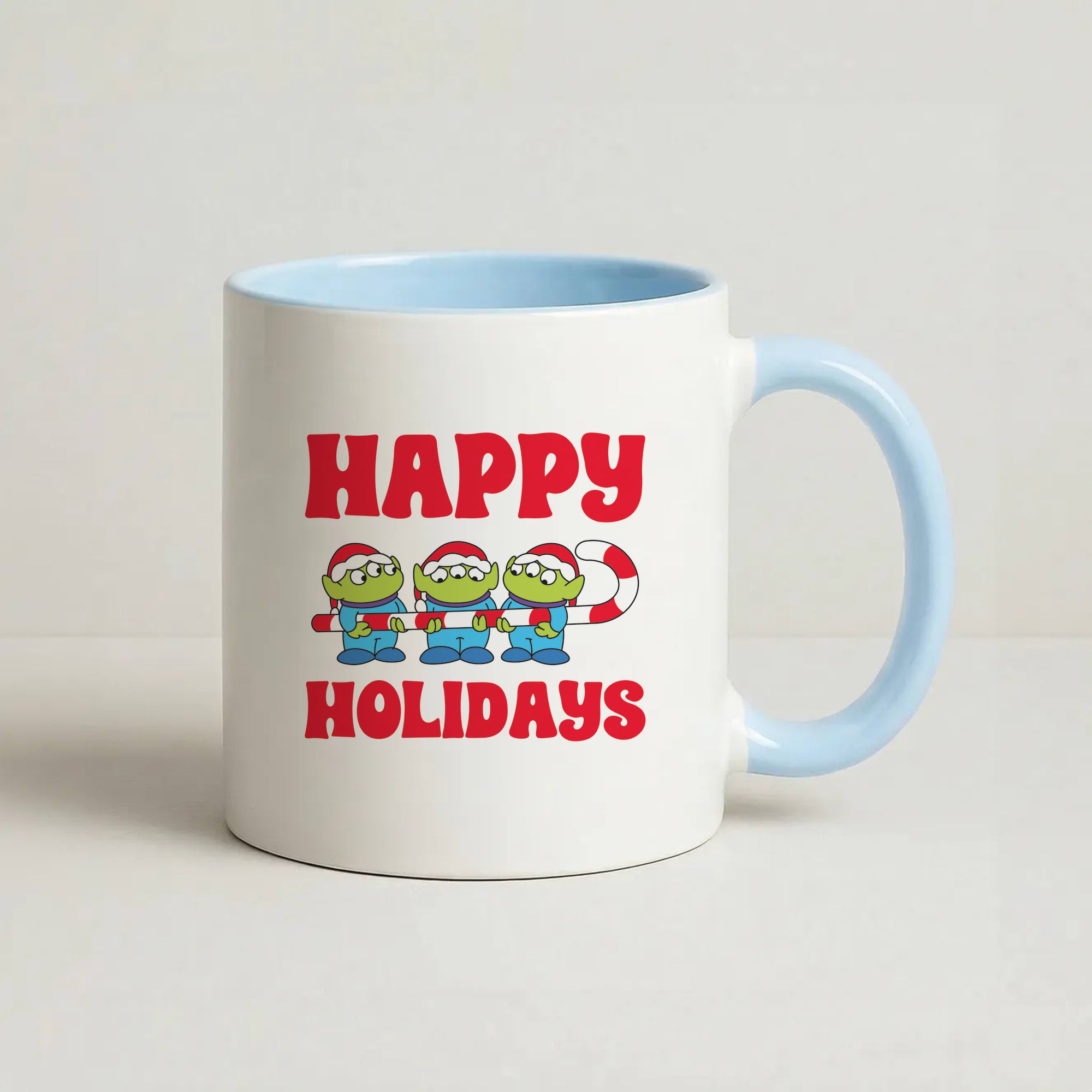 Happy Holidays Cute Green Aliens Coffee Baby Blue Mug