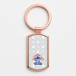 Cute Blue Alien Candycane Rose Gold Keyring