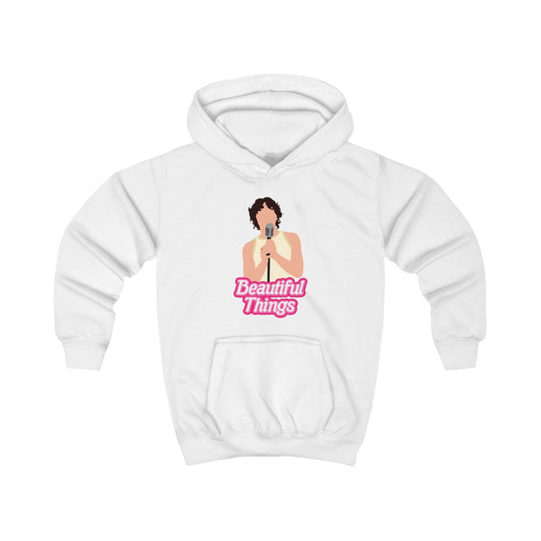 Neon Pink Beautiful Things Kids Hoodie White Front