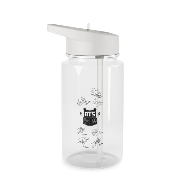 White K-Pop Band Army Logo and Signatures Clear Water Bottle