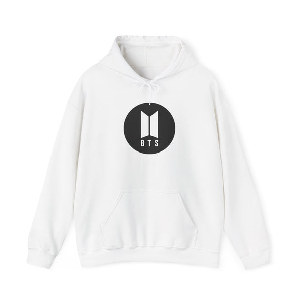 BTS logo Black - K Pop Hoodie White Front