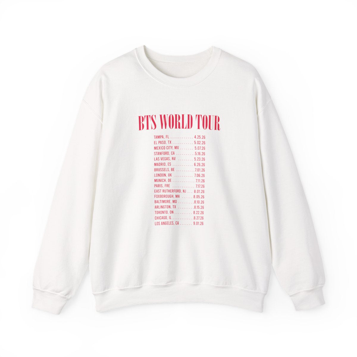 K-Pop Band World Tour List 2026 Sweatshirt