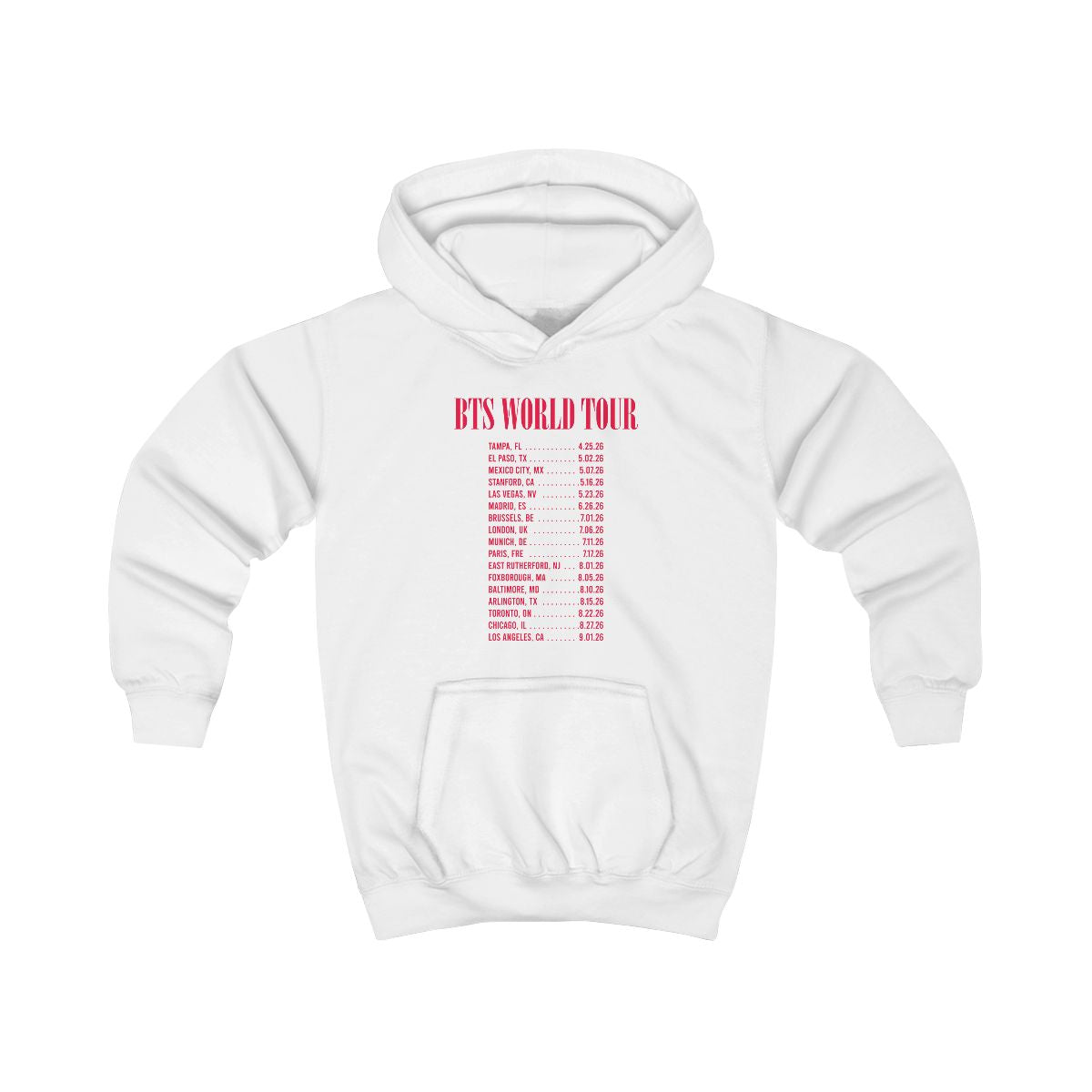 K-Pop Band World Tour List 2026 Kids Hoodie