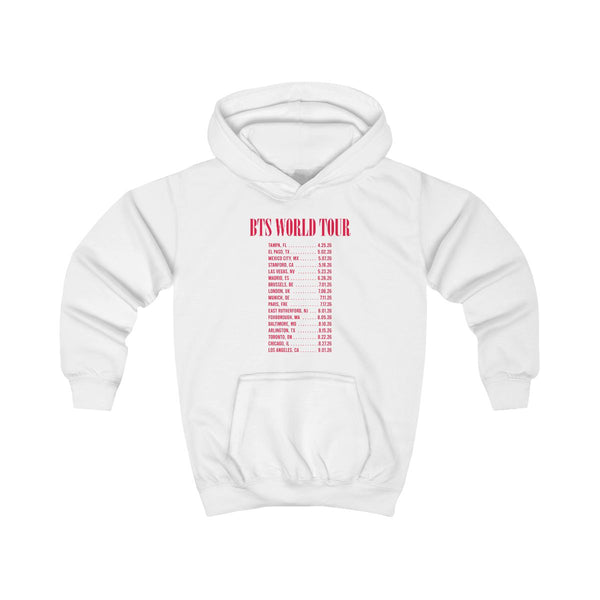 K-Pop Band World Tour List 2026 Kids Hoodie White Front
