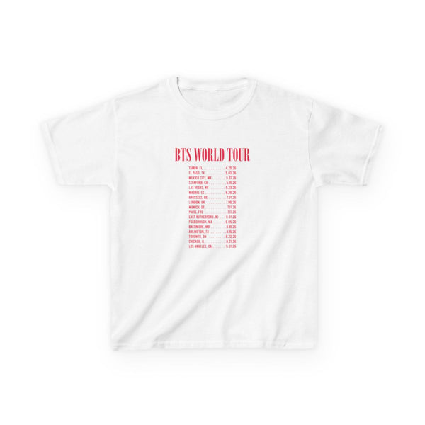 K-Pop Band World Tour List 2026 Kids T-Shirt White Front
