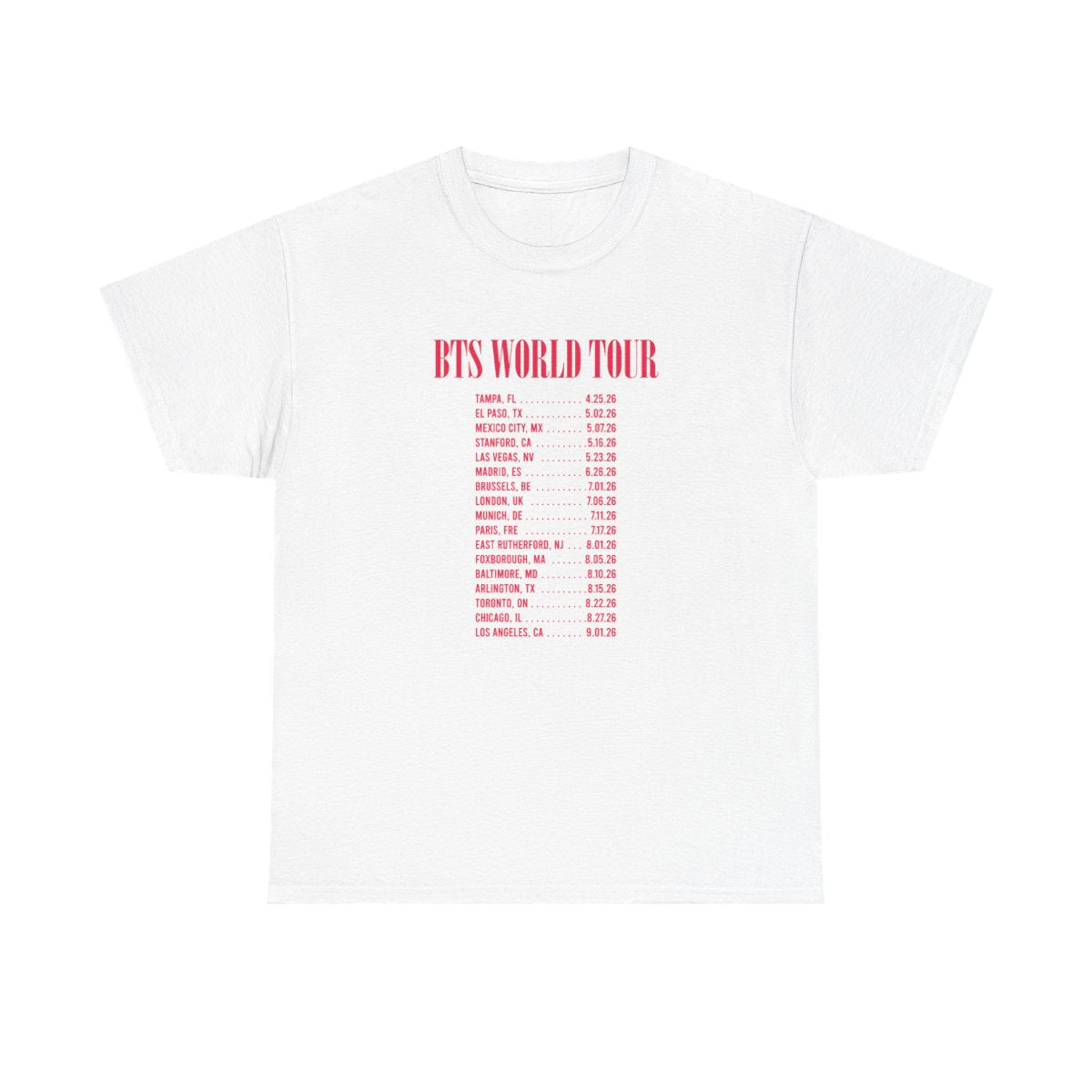 K-Pop Band World Tour List 2026 T-Shirt