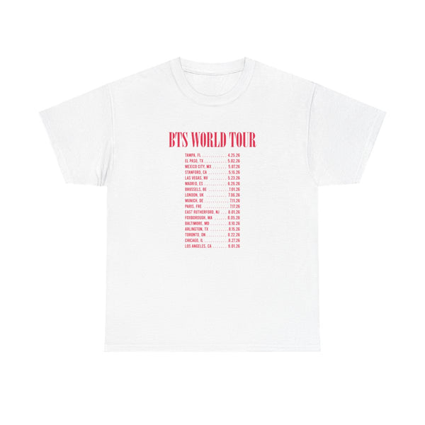 K-Pop Band World Tour List 2026 T-Shirt White Front