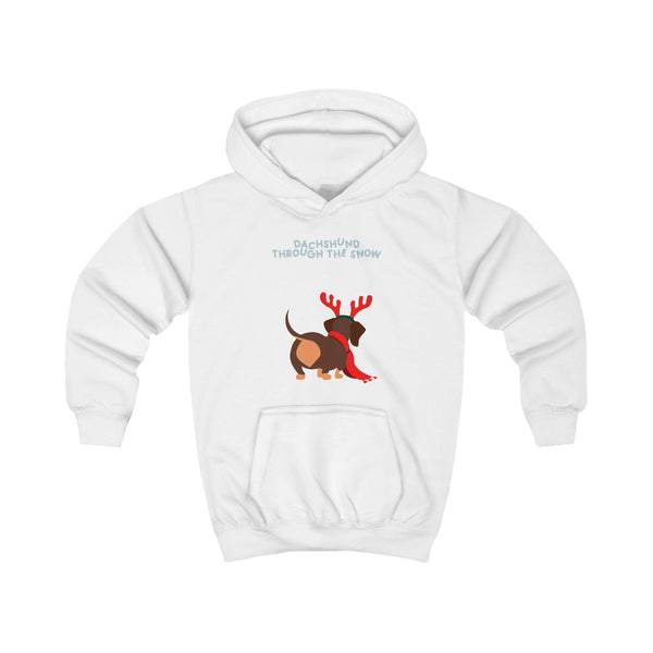 Dachshund Through The Snow - Christmas Kids Hoodie White Front