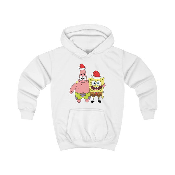 Cartoon Sponge And Starfish Christmas Hats Kids Hoodie White Front