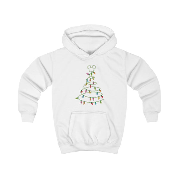Cartoon Mouse Christmas Tree Lights Kids Hoodie White Front