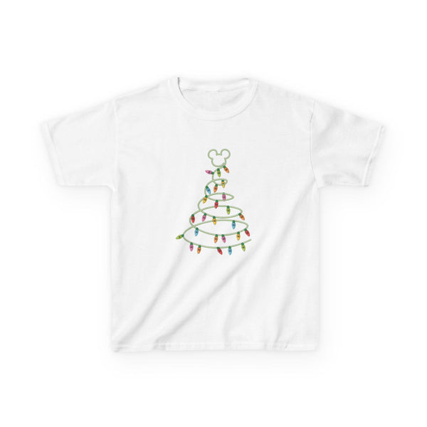 Cartoon Mouse Christmas Tree Lights Kids T-Shirt White Front