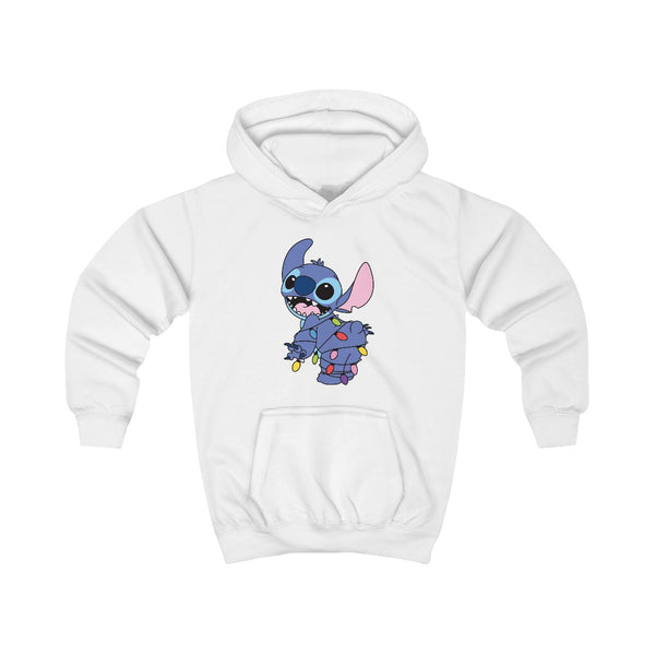 Cute Blue Alien Fairylights Kids Hoodie White Front