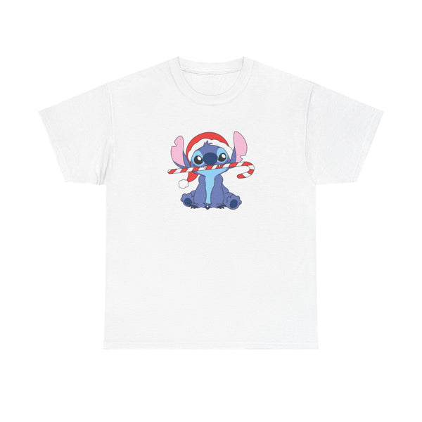 Cute Blue Alien Candycane T-Shirt White Front