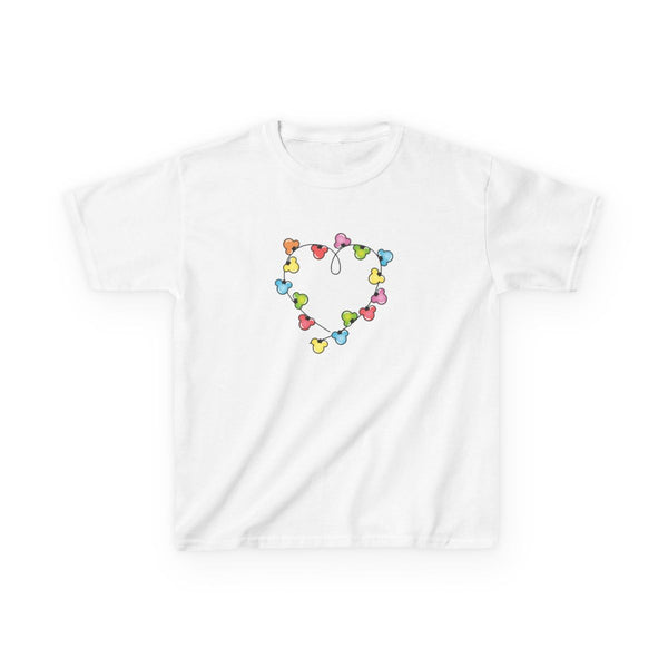 Cartoon Mouse Christmas Fairylights Heart Kids T-Shirt White Front