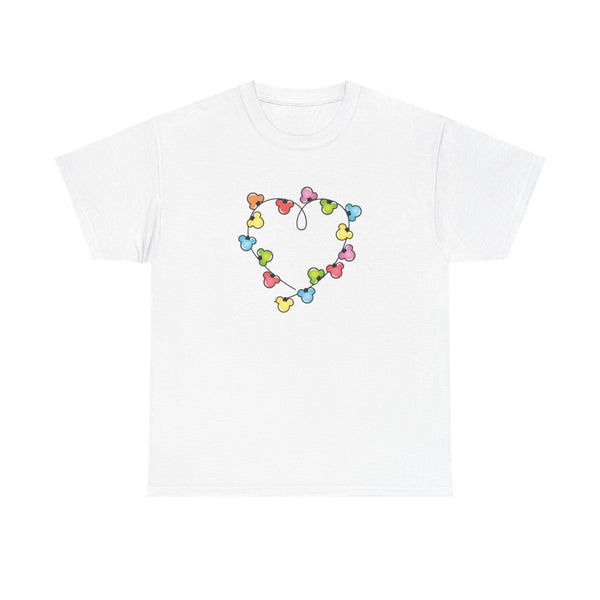 Cartoon Mouse Christmas Fairylights Heart T-Shirt White Front