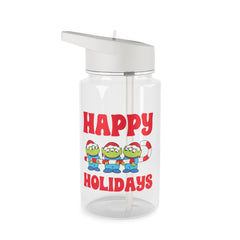 Happy Holidays Cute Green Aliens Clear Water Bottle