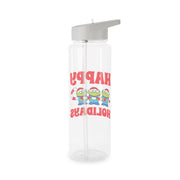 Happy Holidays Cute Green Aliens Clear Water Bottle 7