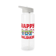Happy Holidays Cute Green Aliens Clear Water Bottle 6