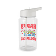 Happy Holidays Cute Green Aliens Clear Water Bottle 2