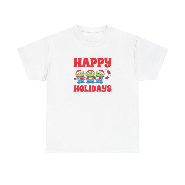 Happy Holidays Cute Green Aliens T-Shirt White Front