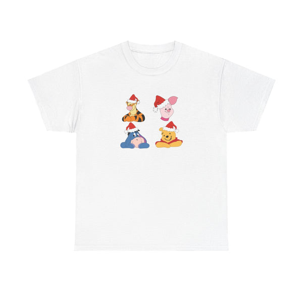 Bear, Tiger, Donkey and Pig Pattern Christmas T-Shirt White Front
