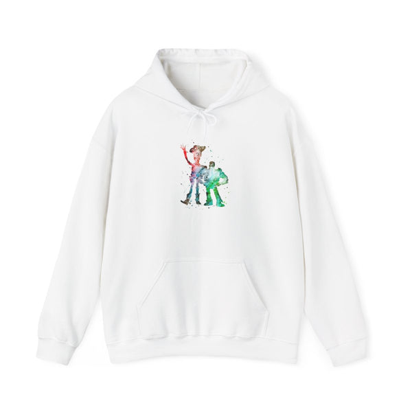 Watercolour Woody & Buzz A Story of Toys Fairytale Hoodie White Front