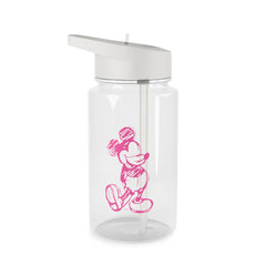 Sketched Mouse Outline Pink Clear Water Bottle