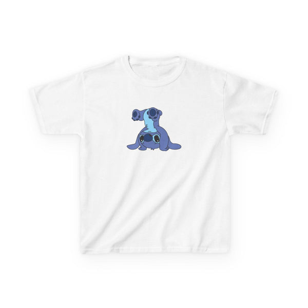 Cute Blue Alien Handstand Kids T-Shirt White Front