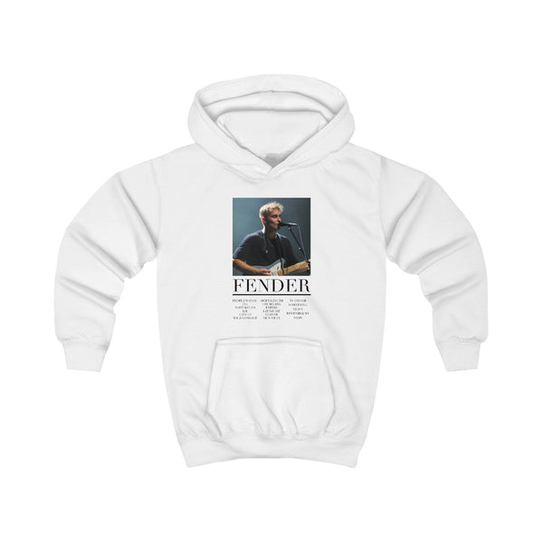 Fender Orange Song List Kids Hoodie White Front