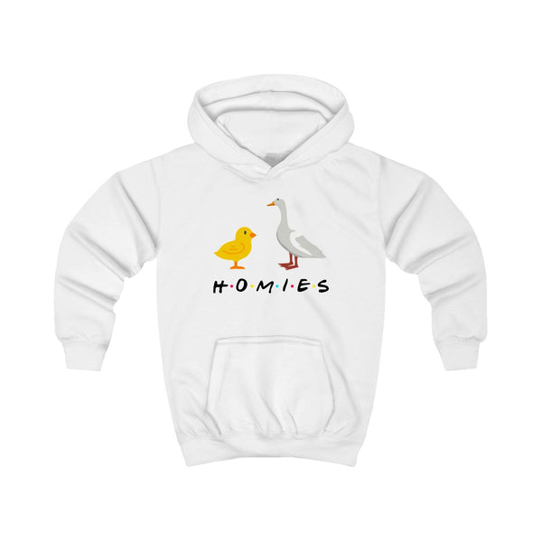 Homies Chick And Duck Kids Hoodie White Front