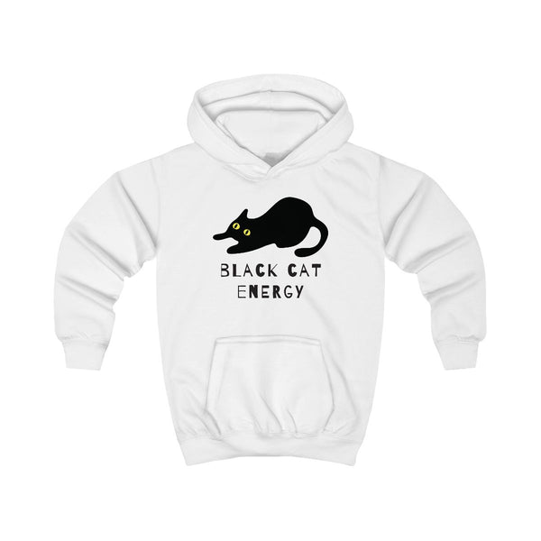 Black Cat Energy Kids Hoodie White Front