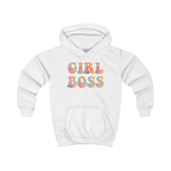 Girl Boss - Aesthetic Quote Kids Hoodie White Front