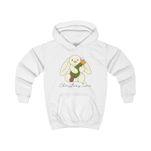 Christmas Bunny Stars Plush Kids Hoodie White Front