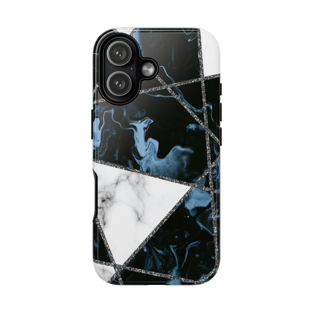 Dark Blue Marble And Silver Collage Phone Case