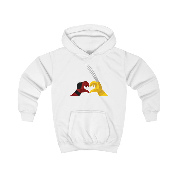 Red And Yellow Heroes Love Heart Kids Hoodie White Front