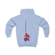 Blue Hanging Spider Hero Kids Hoodie 6