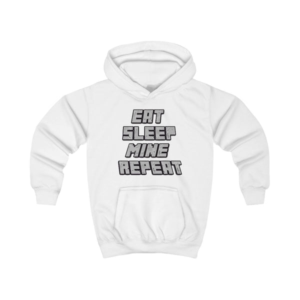 Eat Sleep Mine Repeat Kids Hoodie White Front
