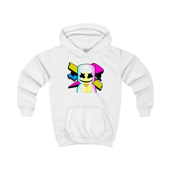 Neon Logo White Helmet DJ Kids Hoodie White Front