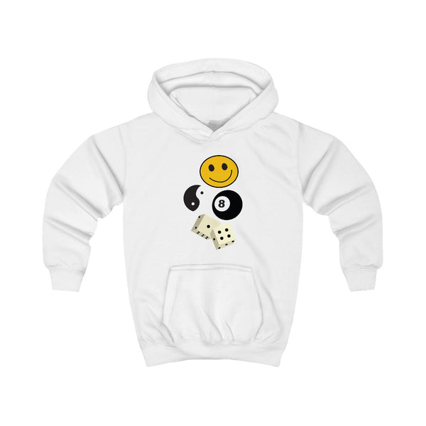 8 Ball Pattern - Skate Aesthetic  Kids Hoodie White Front