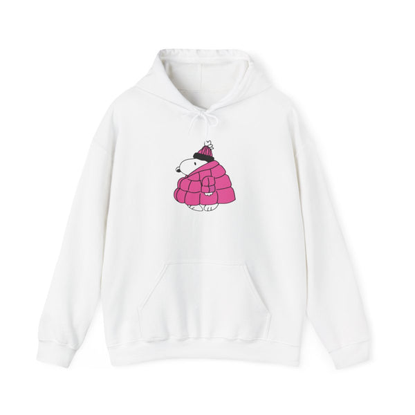 Cartoon Beagle Puffer Jacket Pink Hoodie White Front