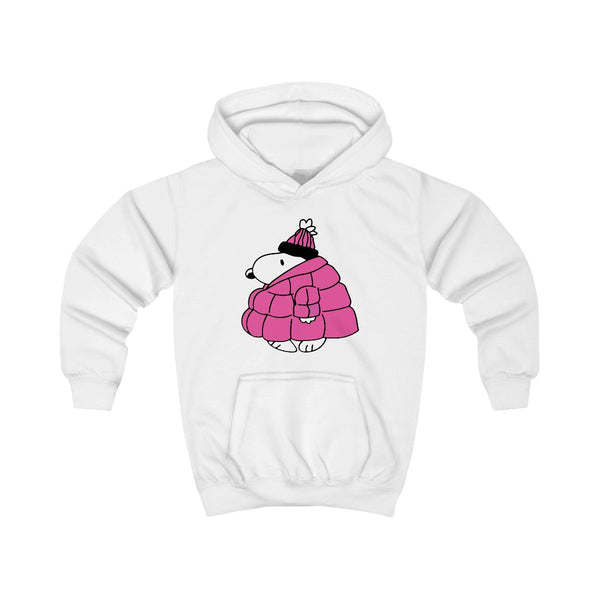 Cartoon Beagle Puffer Jacket Pink Kids Hoodie White Front
